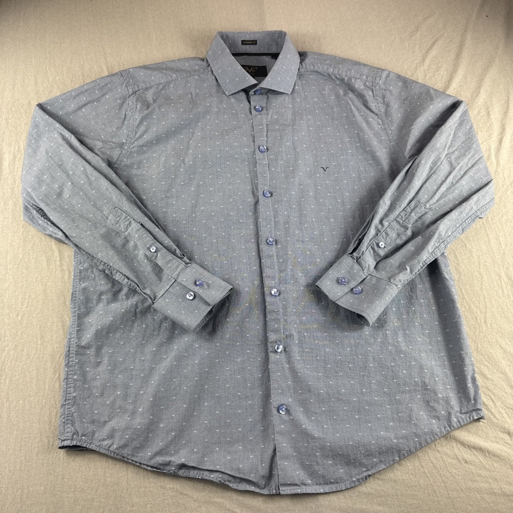 Versace 19.69 Italia Dress Shirt Mens L Blue Geometric Long Sleeve Modern Fit